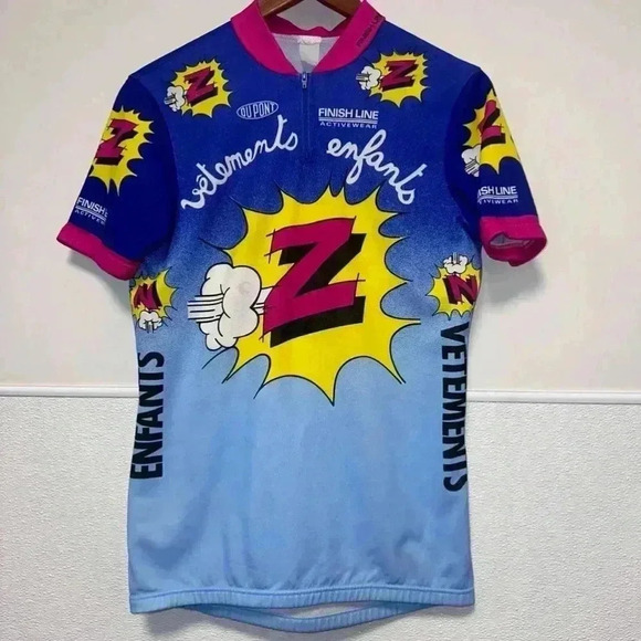 Vintage Finish Line Cycling Jersey/Pink, Blue,Yellow/26 1/2 length/17 1/2 width - Picture 1 of 11